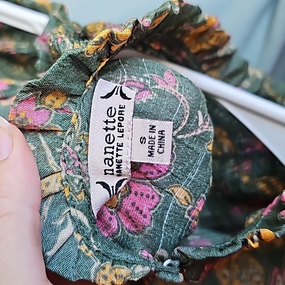 Nanette Lepore Sage Prairie Green Ruffled Smock Blouse in Women's Size Small EUC - Picture 7 of 9